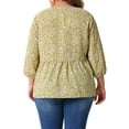 thumbnail image 3 of Agnes Orinda Women's Plus Size Babydoll Tops V Neck Floral Lantern 3/4 Sleeve Shirts Peplum Blouses 4X Yellow, 3 of 5