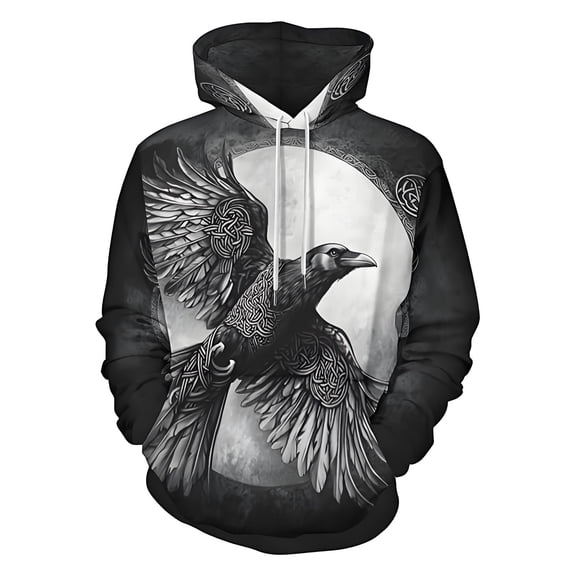 IWRICH Men's Norse Mythology Graphic 3D Printed Hoodie Long Sleeve 20s Pullover Sweatshirt Baggy Cozy Hooded Tops 14-Black XL