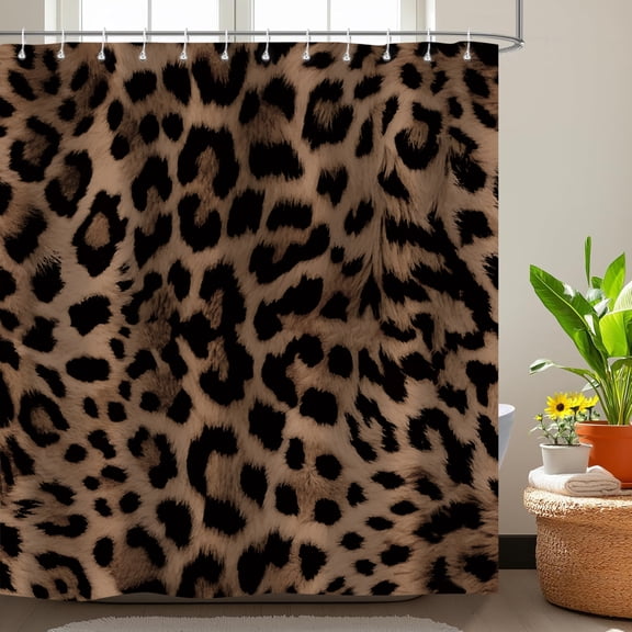 Sexy Leopard Print Shower Curtain,Wild Animal Cheetah Print Brown Black Fur Bathroom Accessory Set,Polyester Fabric Waterproof Bath Curtain 72x72 Inch with 12 Hooks