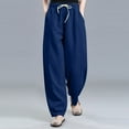 thumbnail image 2 of hotojiny Women's Casual Lantern Tapered Harem Pants Summer Baggy Cotton Linen Loose Fit Drawstring Trousers with Pocket, 2 of 7