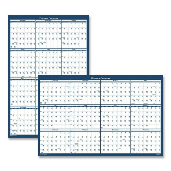 House of Doolittle 396 12-Month (Jan to Dec): 2026 24 in. x 37 in. Recycled Poster Style Reversible/Erasable Yearly Wall Calendar - White/Blue/Gray Sheets