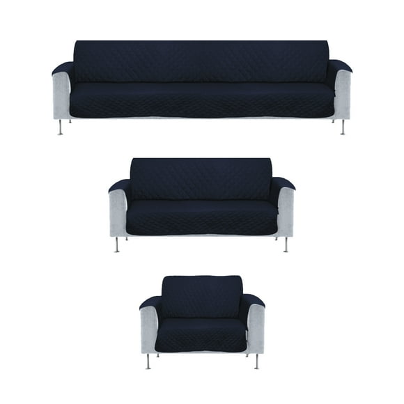Cubre Sala Reversible Couch Coat Doble Vista Azul/Gris 3 Fundas Lavables para Sillón 3 Plazas, Love Seat, Sófa, Modernas, Elegancia y Protección para Sillones.