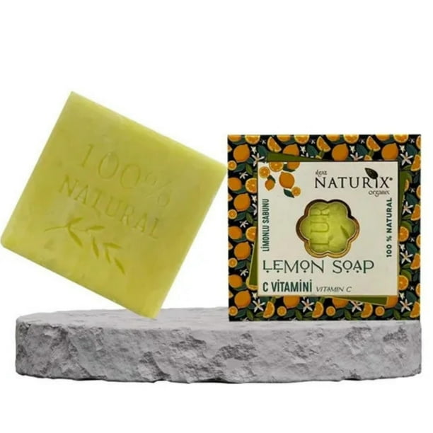Jabón de barra orgánico Jabón hidratante hecho de aceite natural | Jabón de baño para cabello, manos, cara y cuerpo | Champú limpiador para el cuidado de la piel (limón)