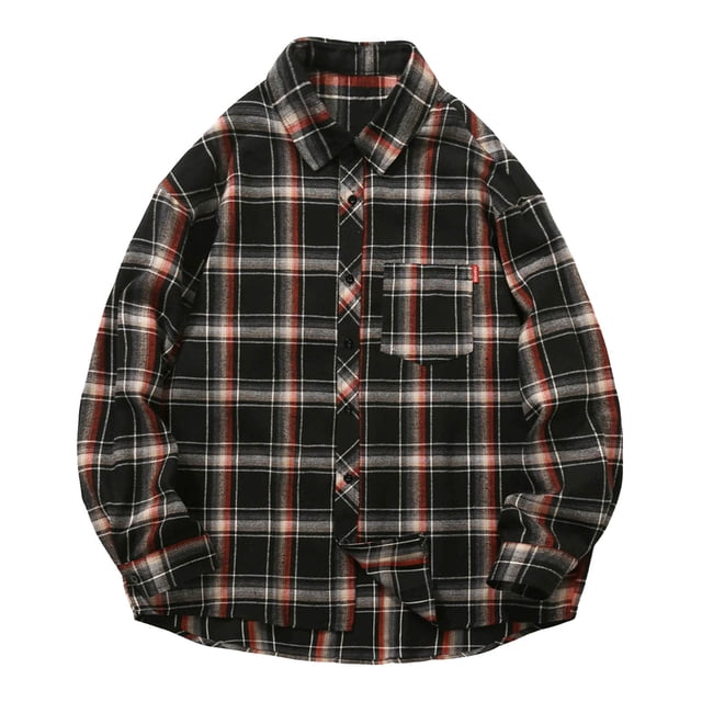 Camisas s Para Hombre Camisa con capucha a cuadros informal de negocios de primavera y otoño para hombres (Black, M)