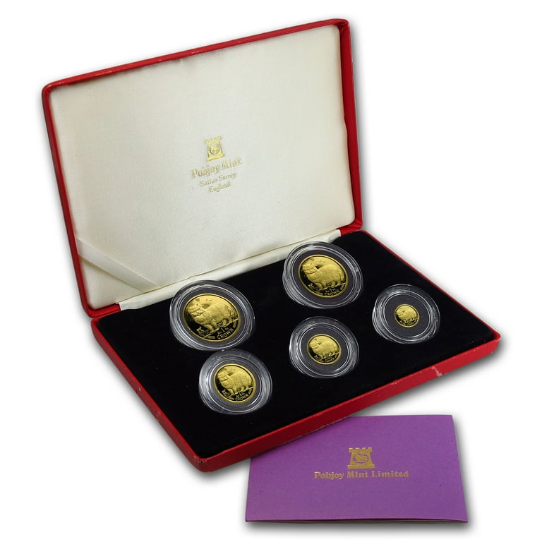 1989 Isle of Man 5-Coin Gold Persian Cat Proof Set (w/ Box & COA