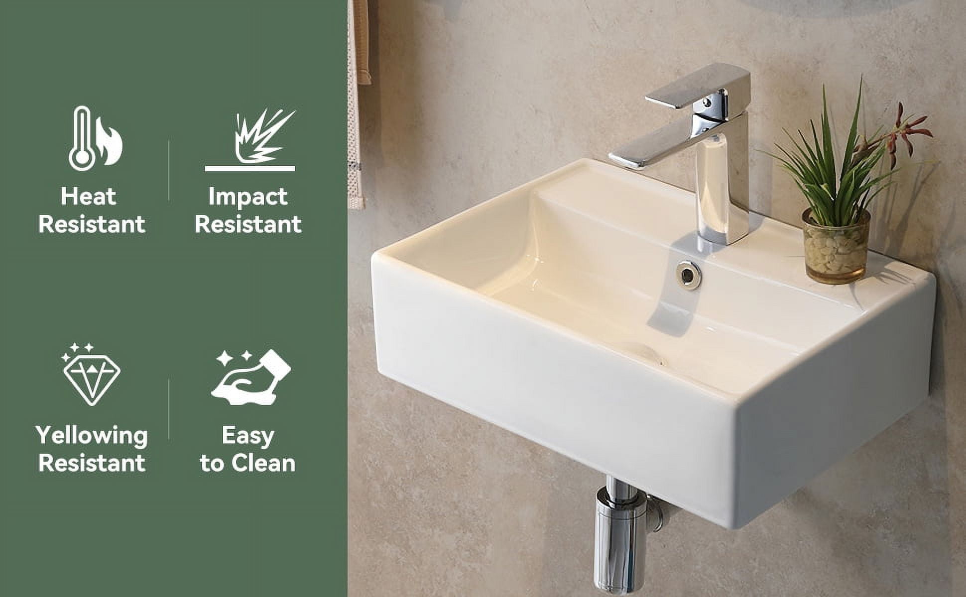 Wall Mounted Bathroom Sink,17.71"x 12.2" White Ceramic Rectangular Vessel Sink Above Counter White