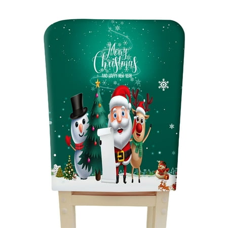 SAYOO 21.6Inch Christmas Chair Covers, Cartoon Santa Snowman Elk Print Slipcover for Home Decor