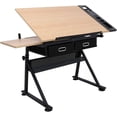 thumbnail image 2 of Height Adjustable Drafting Table, Art Desk with Stool, Wooden Craft Table Painting Desk with 2 Drawers, Drafting Table Desk with Tilting Tabletop for Home Office, 2 of 6