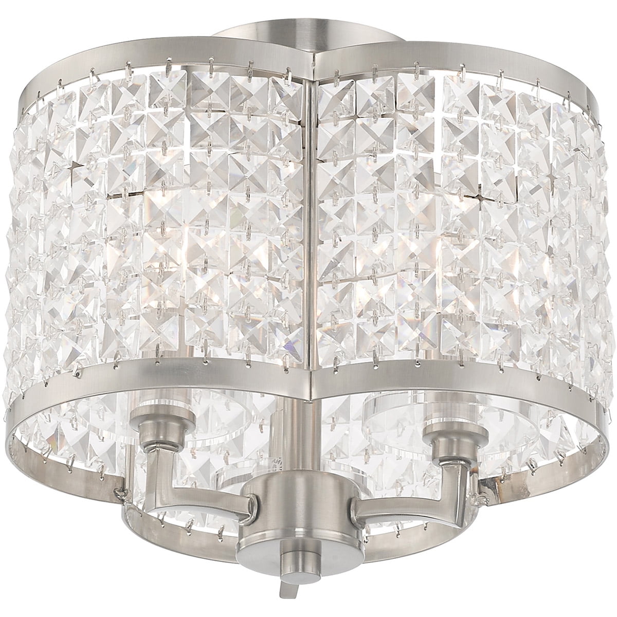 3 Light Brushed Nickel Ceiling Light fixture with Clear Crystals Shade
