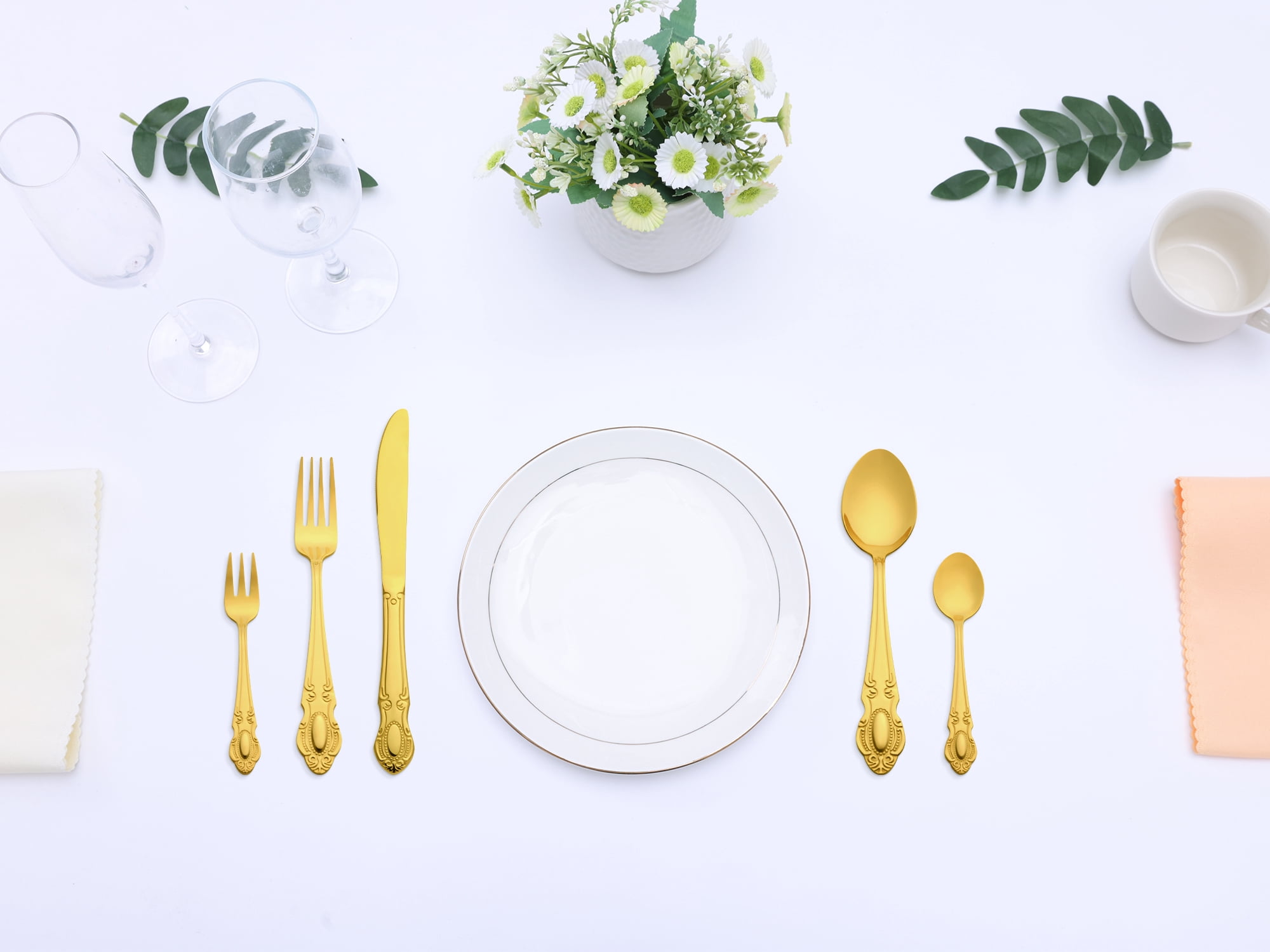 Unique Bargains 20 Piece Stainless Steel Flatware Set for Modern Cutlery Set Gold
