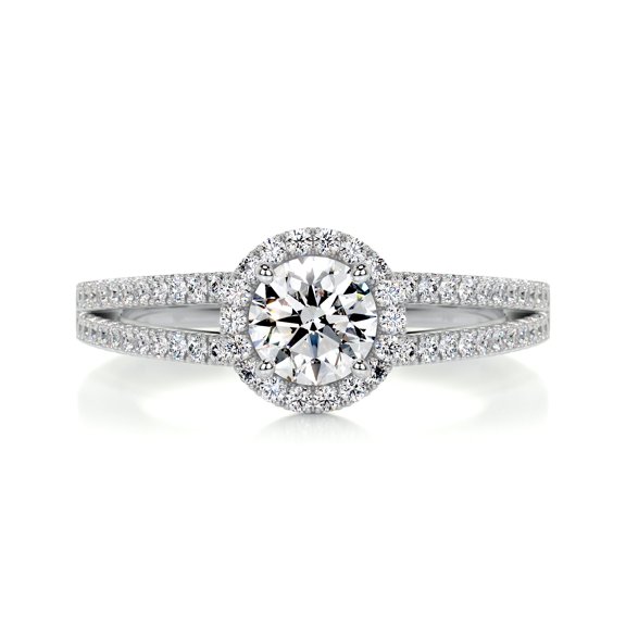 Blue Jewelry Brilliant Round Cut 1.8 Ct Moissanite Rings - Wedding Ring - 14K White Gold Plated for Her - Solitaire Ring with Accent Moissanite - Halo and Eternity Band Design