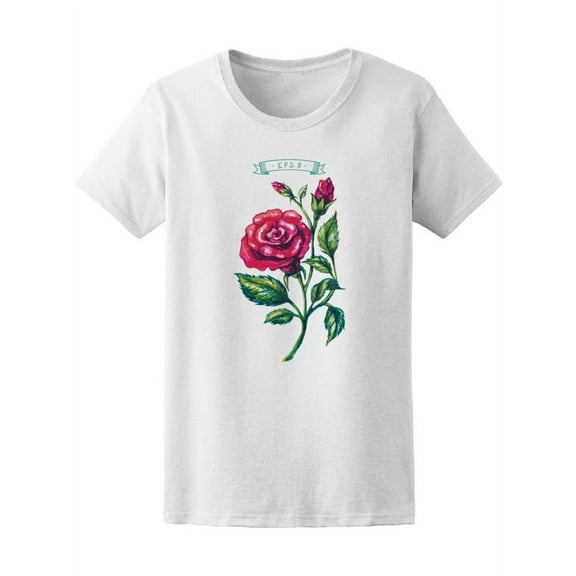 Cute Beautiful Watercolor Rose T-Shirt Women -Image by Shutterstock, Female Medium