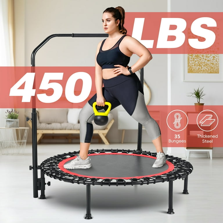 ANCHEER 40 Foldable Mini Trampoline with Bungees Fitness Trampoline Max Load 450lbs Adjustable Foam Handle Indoor Exercise Trampoline