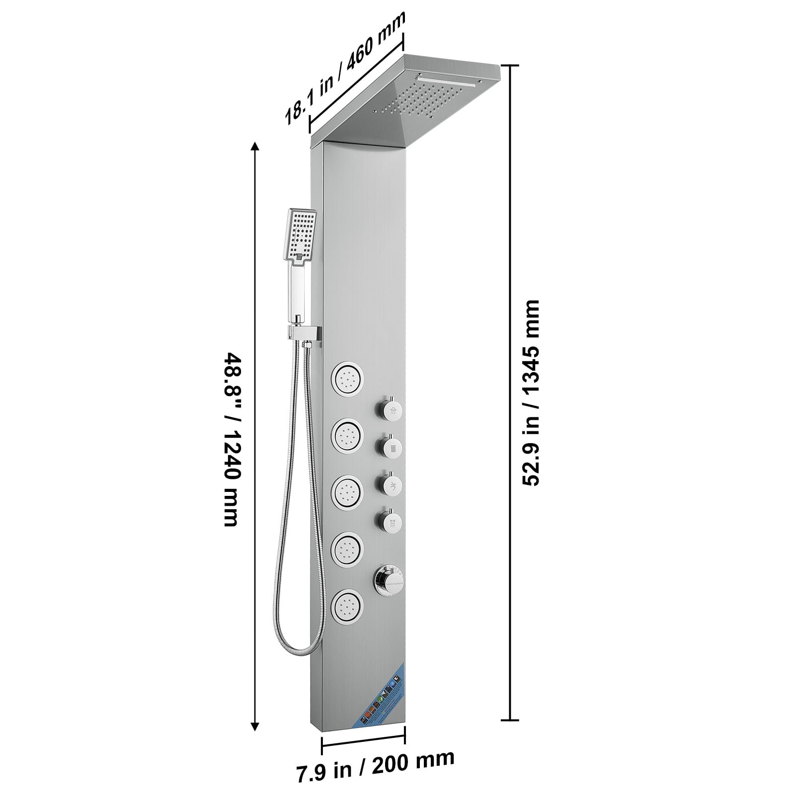 SKYSHALO Shower Panel Tower System Stainless Steel 4 Modes Rainfall Waterfall Jets