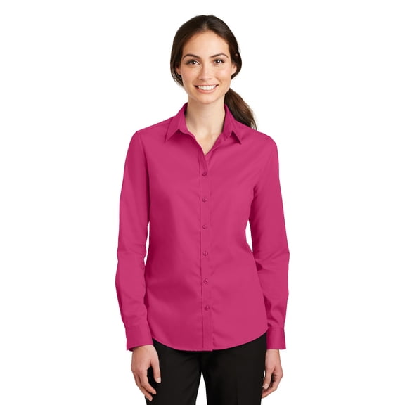 Port Authority Adult Female Women Plain Long Sleeves Shirt Pink Azalea 2X-Large