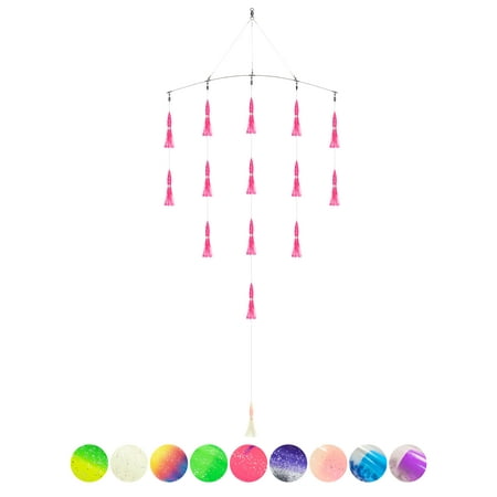 BLUEWING 36 Upgraded Fishing Spreader Bar Formation with 6 Floating Squids and 316 Stainless Steel Rod Offshore Spreader Bar for Wahoo Tuna Marlin Mahi Mahi Pink