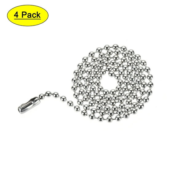 Uxcell Pull Chain Extension 1.64 Ft Stainless Steel 0.12" Beaded for Light/Fan Silver Tone 4 Pack