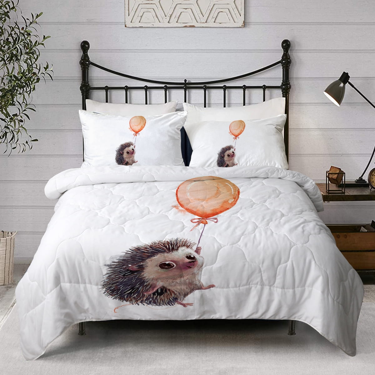 BlessLiving Hedgehog Comforter Set Queen Size, White Comforter