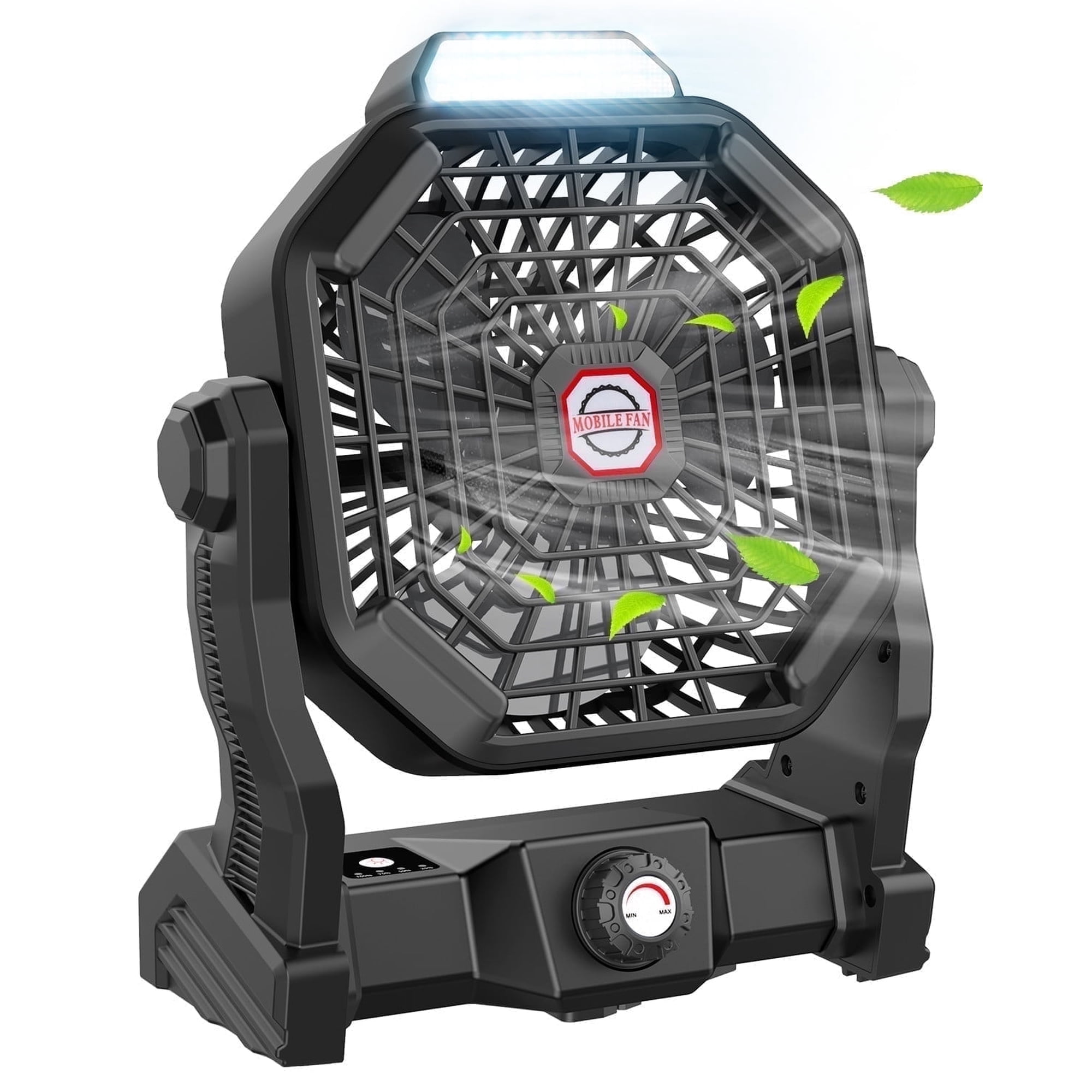 JINLICTE Camping Fan with LED Lantern, 10400 mAh 9 Inch Portable Rechargeable Battery Powered Fan with Stepless Speed and Quiet Battery Operated for Picnic, Barbecue, Fishing,Home, Tent Black