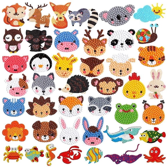 FLOPESN Diamond Art Sticker Kits , Easy DIY Paint by Numbers Craft for Beginners, Animal Design Creative Gift