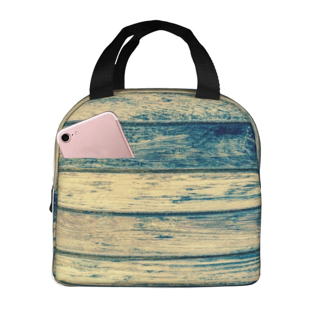 Easygdp Retro Wooden Bolsa Térmica Premium - Tela Oxford Impermeable, Gran Capacidad, Bolsillo Frontal, Unisex para Trabajo, Escuela, Actividades al Aire Libre y Picnics