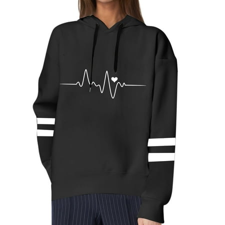 KKBOTIVE Womens Valentine s Day Sweatshirts - Women s Casual Valentine s Day Heart Print Crew Neck Long Sleeve Sweatshirt ( Black Size: M )