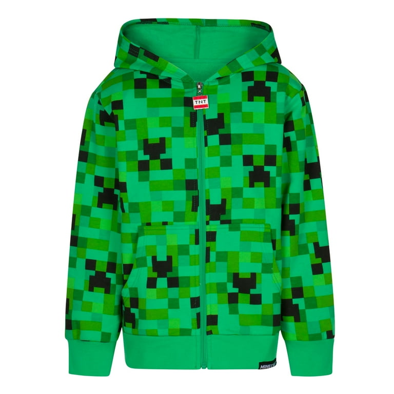 Minecraft Boy's Hoodie Green Creeper Zip-Up Hooded Sweatshirt