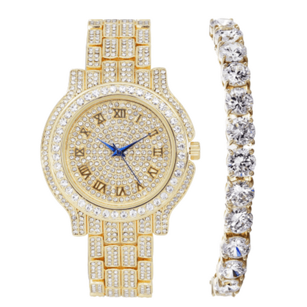 Women's Luxury Crystal Diamonds Iced Out Watch, a True Testament to blinged-Out Beauty and Timeless Glamour (L0504LA-T Trim-GLD)