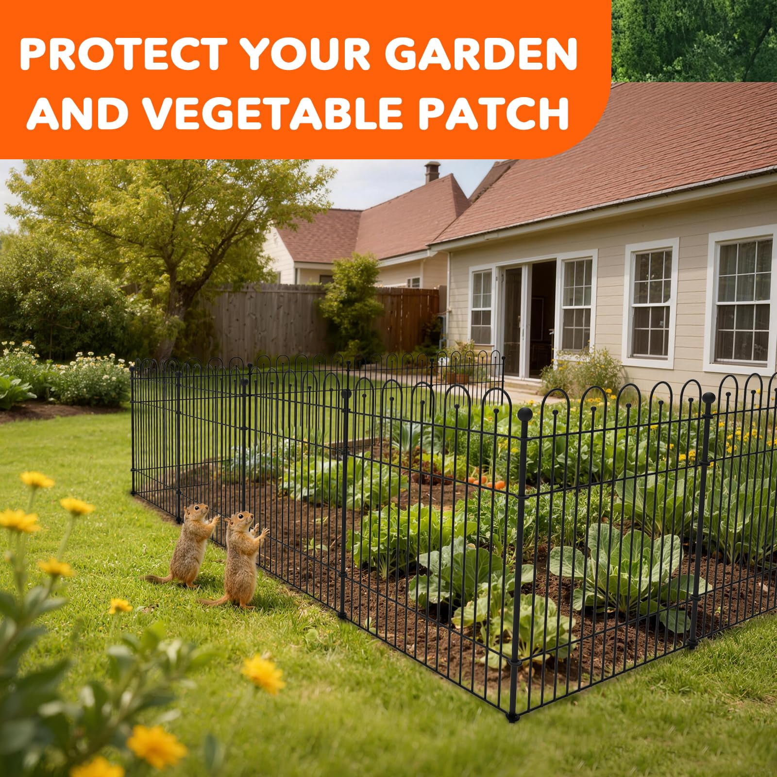 Yacona 10 Panels Garden Fence Animal Barrier, 32 in (H) x23.6ft (L) Outdoor Dog Fence with Lock, No Dig Fencing for Yard