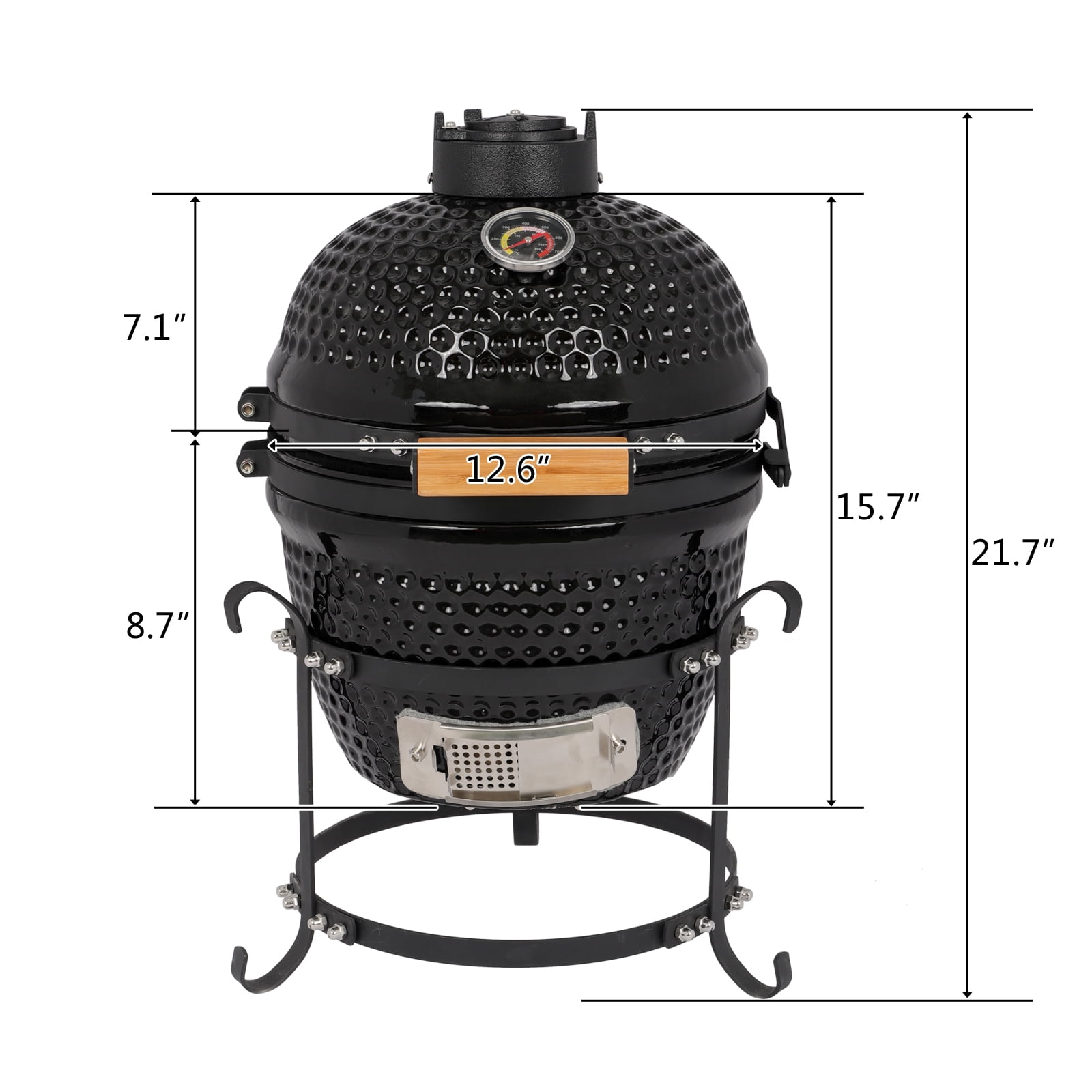 BAYUELSWU 13in Round Ceramic Charcoal Grill, Kamado Grill Charcoal BBQ Grill Portable Cooking for Backyard, Camping, Garden, Patio (Black)