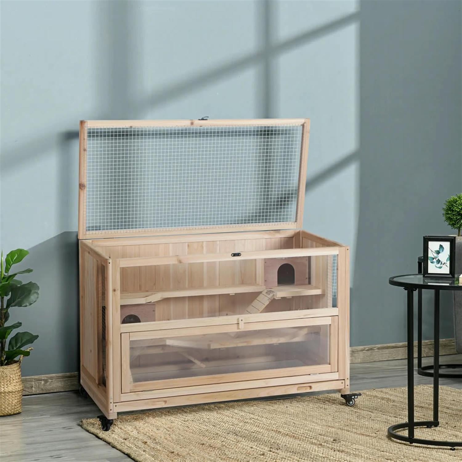 resenkos 39" Wooden 3-Tier Hamster Cage with Ladders, Large Small Animal Habitats for Guinea Pig Cages, Beige