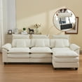 thumbnail image 2 of DOMICARE 103'' Cloud Modern L-Shaped 3-Seater Couch with Removable Headrest & Ottoman, Modular Oversized Chenille Sectional Sofa with Armrests for Living Room, Beige, 2 of 9
