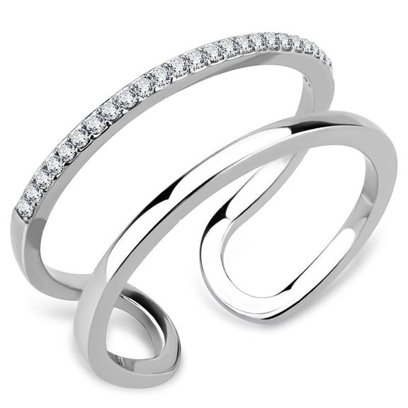 Womens Silver Rings High polished (no plating) 316L Stainless Steel Ring with AAA Grade CZ in Clear DA249