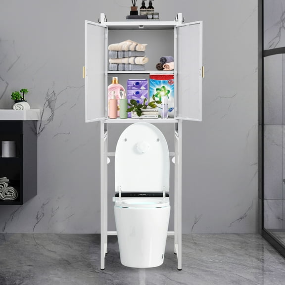 3 Tier White Toilet Storage Bathroom Shelf Over Toilet Bathroom Storage Cabinet with Magnetic Lock