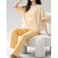 thumbnail image 6 of Cotton Women Pajama Set 2 Pcs Short Sleeve Pullover Top Sleepwear Long PJ Pants, 6 of 7