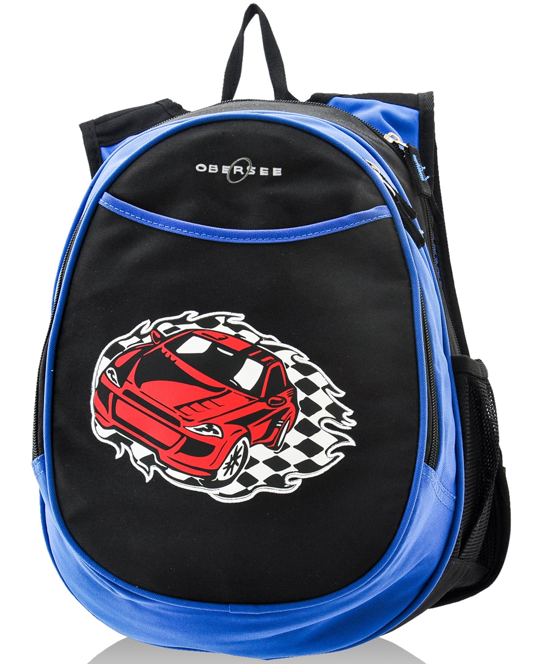 O3KCBP010 Obersee Mini Preschool All-in-One Backpack for Toddlers and Kids with integrated Insulated Cooler | Blue Racecar - image 1 of 5