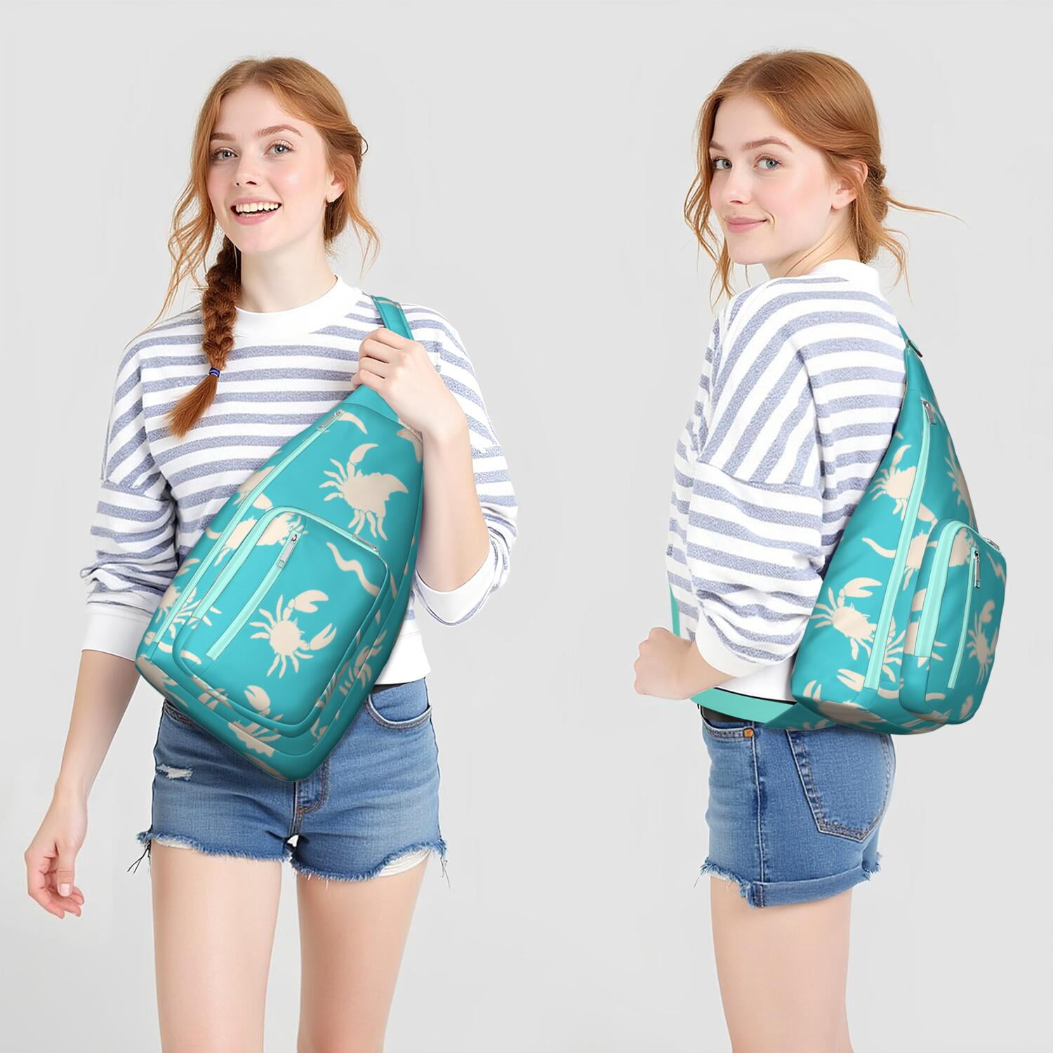 Fashion Sling Backpack Marine Adorable Crab Crossbody Shoulder Backpack Adjustable Lightweight Travel Hiking Casual Daypack for Young People