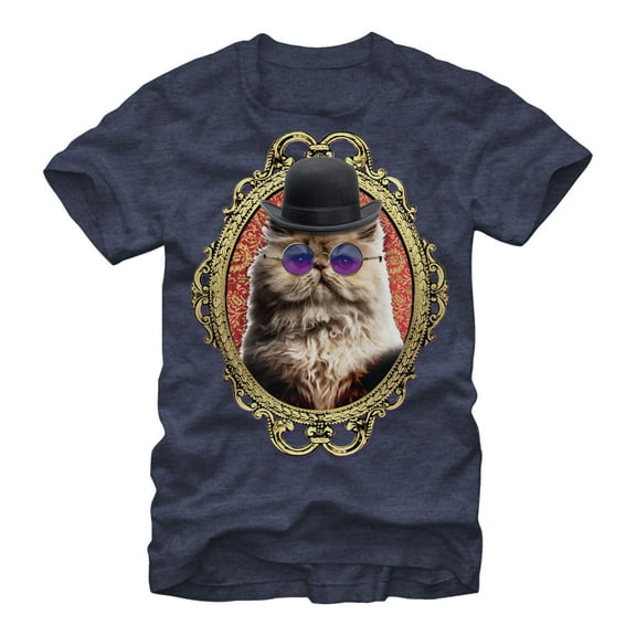 Men's Lost Gods Gentleman Cat  Graphic Tee Navy Blue Heather Small