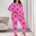 thumbnail image 4 of Xijirk Women Halloween Pajama Set Long Sleeve Boat Neck Top with Jogger Pants Spider Web Print Loungewear for Sleepwear and Holiday Party,Hot Pink,L, 4 of 7