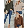 thumbnail image 3 of Cárdigan, Camisa de mujer de manga larga con cuello en V volantes botones elegante blusa informal Meterk Beige/Medio, 3 of 7