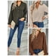 thumbnail image 3 of Cárdigan, Camisa de mujer de manga larga con cuello en V volantes botones elegante blusa informal Meterk Camello/Extragrande, 3 of 7