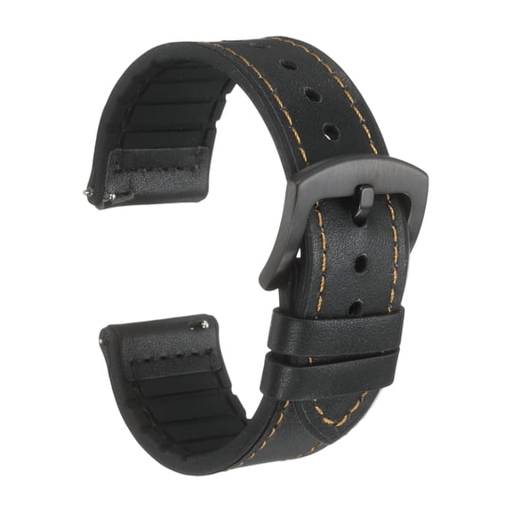 Uxcell Leather Watch Bands, 22mm Width Quick Release Watch Strap Silicone Cowhide Replacement Wrist Band Black Buckle for Men Women, Black