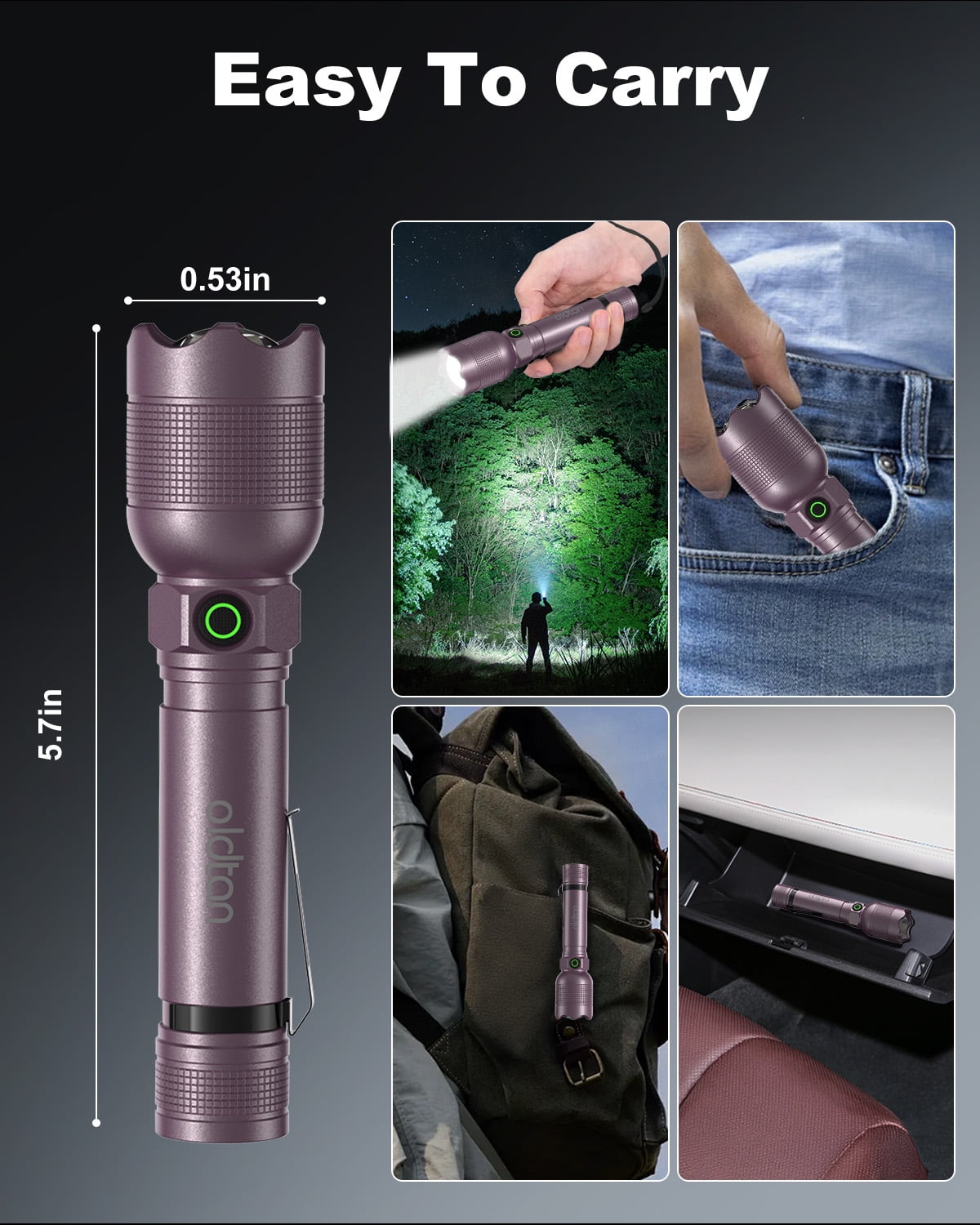 Oldtan Rechargeable Flashlights with High Lumens, Mini Metal Flashlights for Outdoor,2 Pack (Purple)