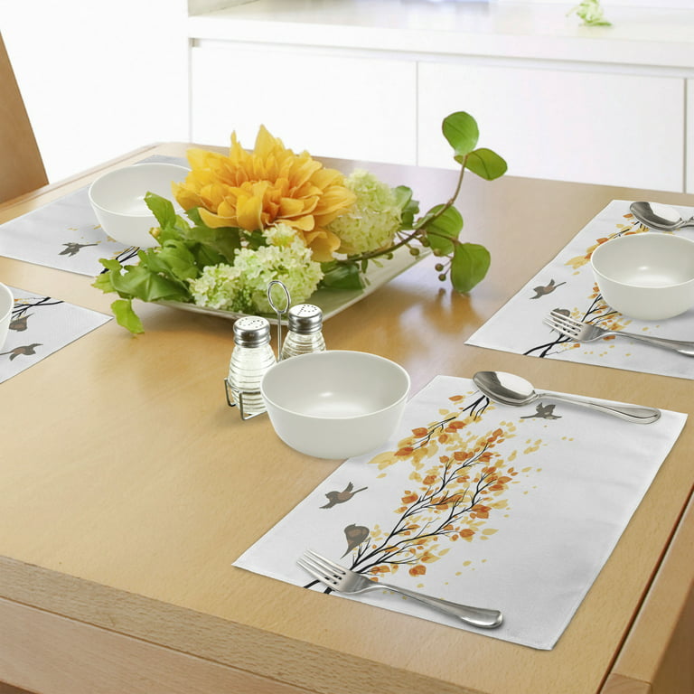 Thanksgiving Day PVC Placemats for Dining Tables,Set of 4 Kitchen Table  Mats Vintage Leaf Branch and Pumpkins Waterproof Wipeable Placemat for  Indoor