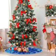 thumbnail image 4 of 47.2" Lovely Christmas Tree Skirt, Small Mini Tree Skirt Ornament with Christmas Santa Claus Elk Moon House for Party Holiday Home Christmas Decorations (Blue Glitter Snowflakes), 4 of 12