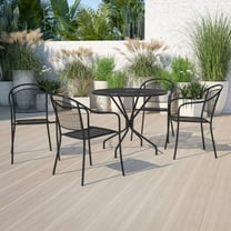 Emma   Oliver Commercial Grade 35.25" Round Black Patio Table Set-4 Round Back Chairs