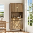 thumbnail image 4 of Semiocthome Pantry Storage Cabinet with Line Groove Design and Microwave Stand, Kitchen, Walnut, 4 of 9