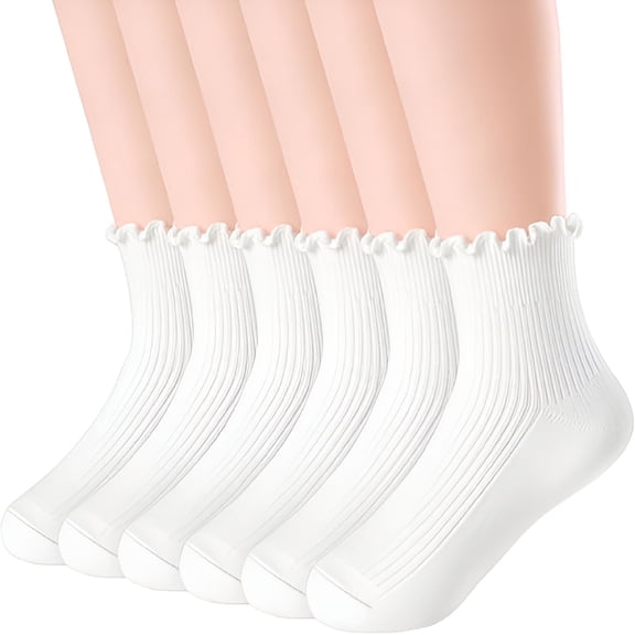 TELOLY Ruffle Socks for Girls Toddler School Uniform Kids Cotton Cute Frilly Ankle Socks 6 Pairs