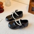 thumbnail image 2 of Viluyesy Girls Vintage-Inspired Flat Shoes – Soft-Sole Leather Lace-Up Dress Shoes with Pearl Bowknot and Delicate Lace Trim, Spring Summer Style Black Size 9.5, 2 of 8