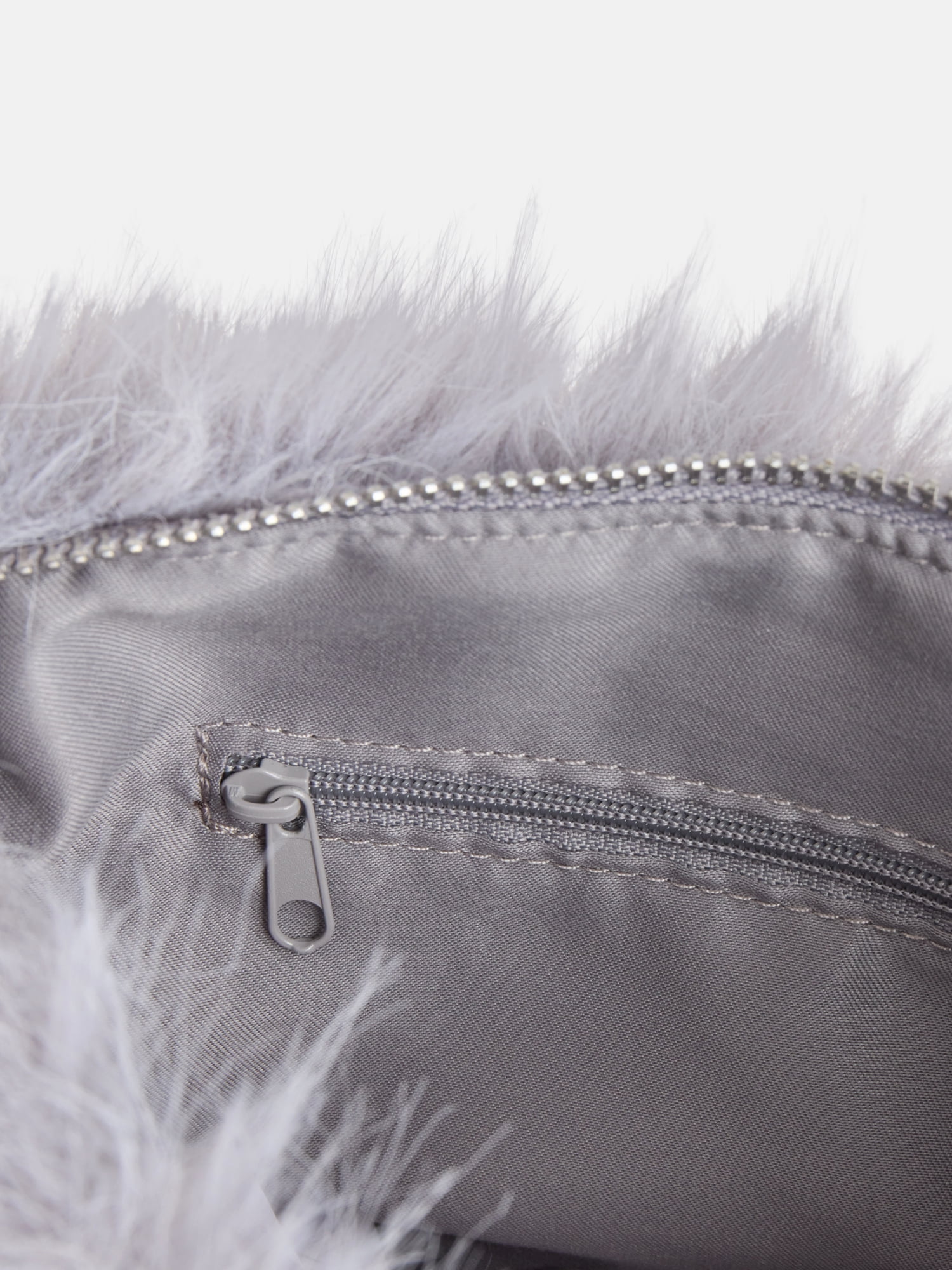 No Boundaries Women's Faux Fur Shoulder Bag with Rhinestone Strap, Grey